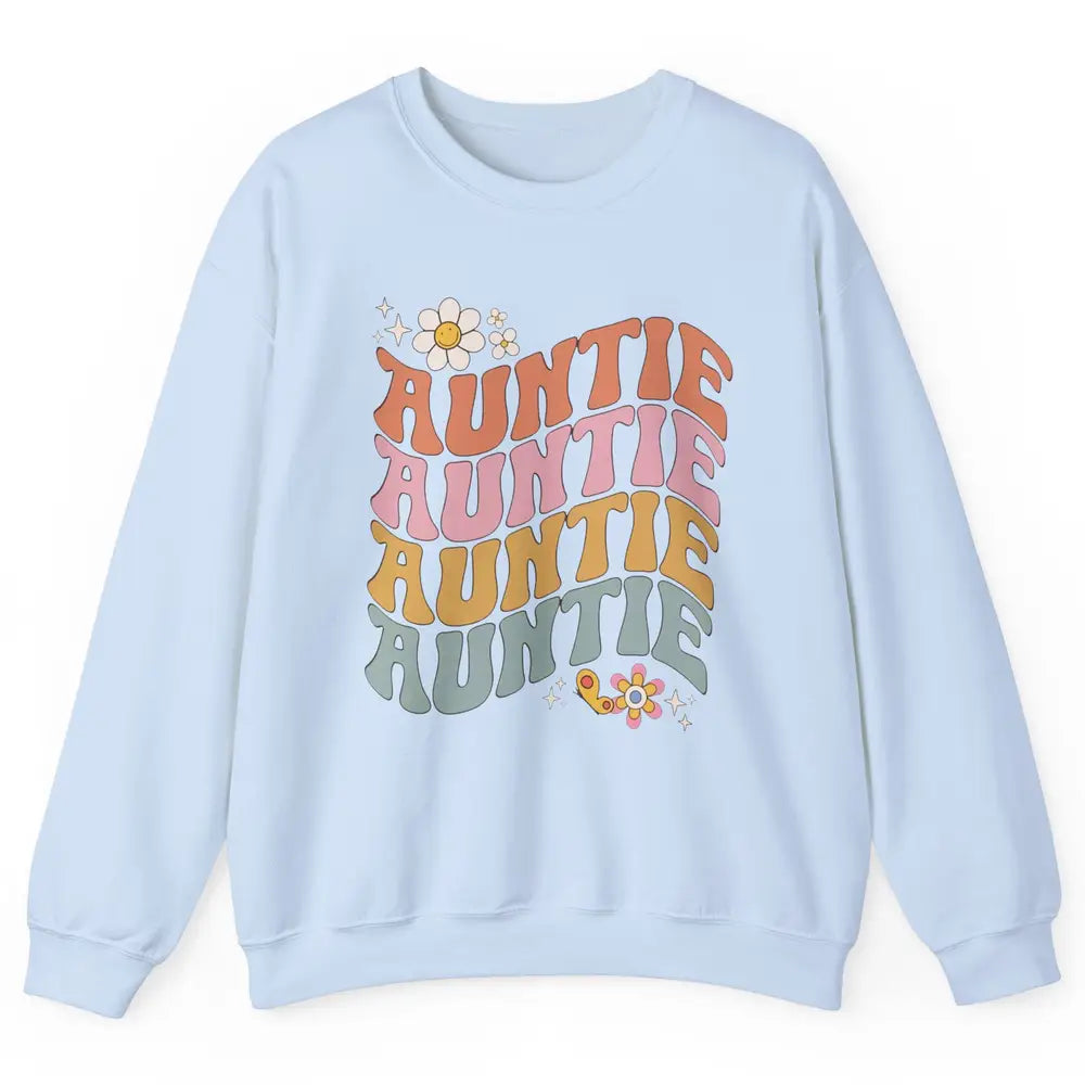 Retro Auntie Hippie Groovy Pregnancy Reveal Positive Mind Unisex Crewneck Sweatshirt