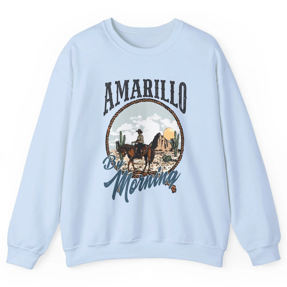 Retro Desert Cowboy Riding Horse Amarillo By Morning Western Unisex Crewneck Sweatshirt