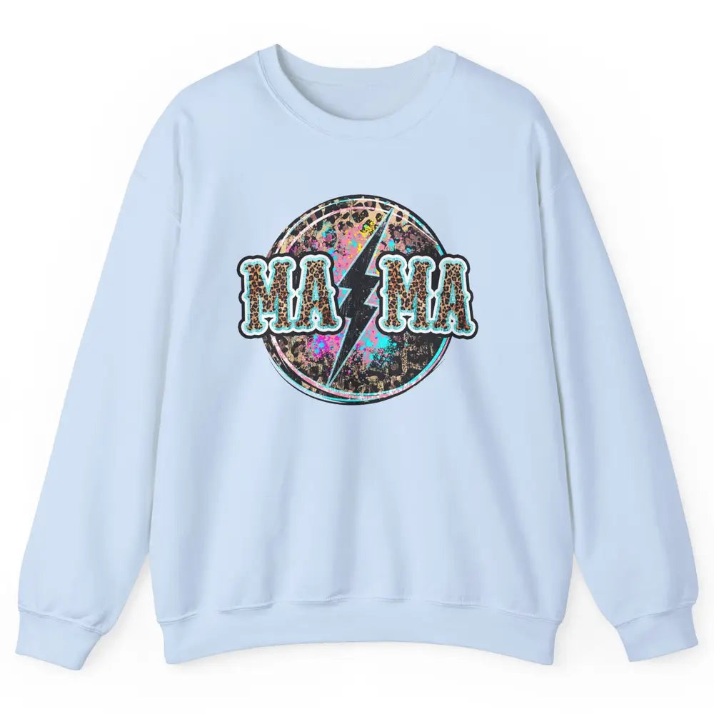 Retro Leopard Mama Lightning Bolt Western Country Bad Moms Unisex Crewneck Sweatshirt