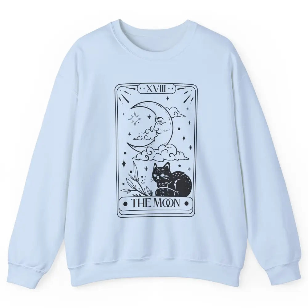 Retro Halloween Cat Witch The Moon Tarot Card Witchcraft Unisex Crewneck Sweatshirt