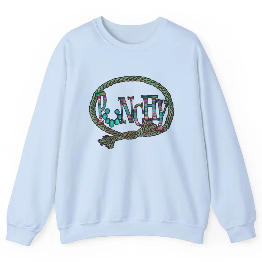 Retro Cowgirl Punchy Cowhide Turquoise Lasso Western Cowboy Unisex Crewneck Sweatshirt