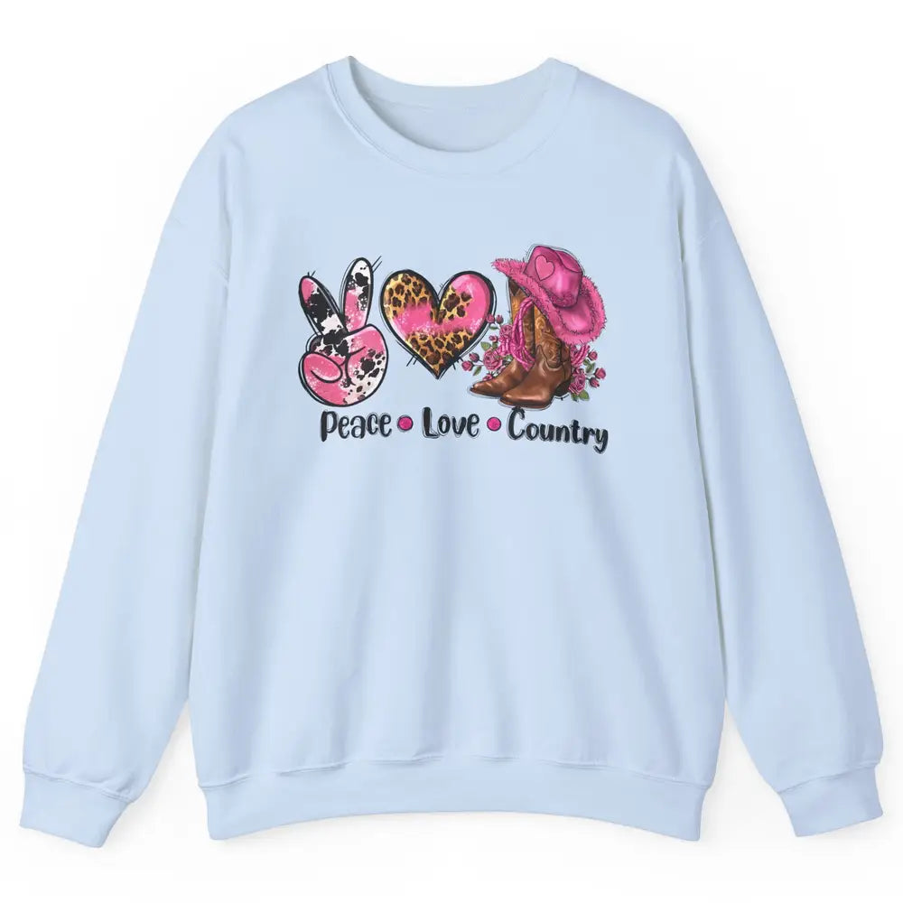 Retro Cowgirl Boots Hat Peace Love Country Western Country Unisex Crewneck Sweatshirt