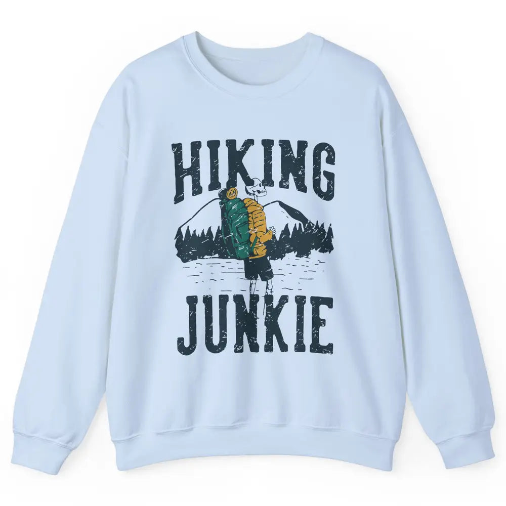 Retro Mountain Hiking Junkie Skeleton Nature Exploring Hiker Unisex Crewneck Sweatshirt
