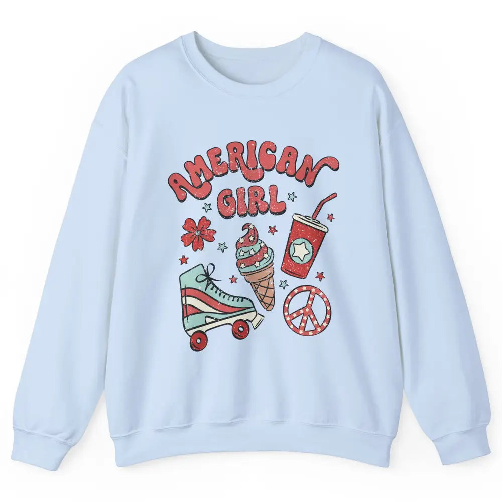 Retro American Girl Fourth Of July Party Ice Cream Patriotic Unisex Crewneck Sweatshirt