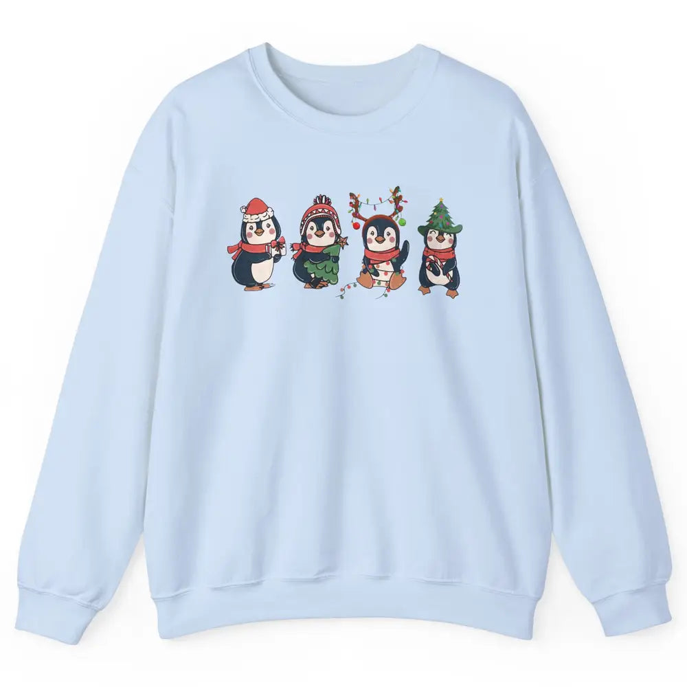 Penguin Merry Christmas Cute Penguin Xmas Lights Winter Unisex Crewneck Sweatshirt