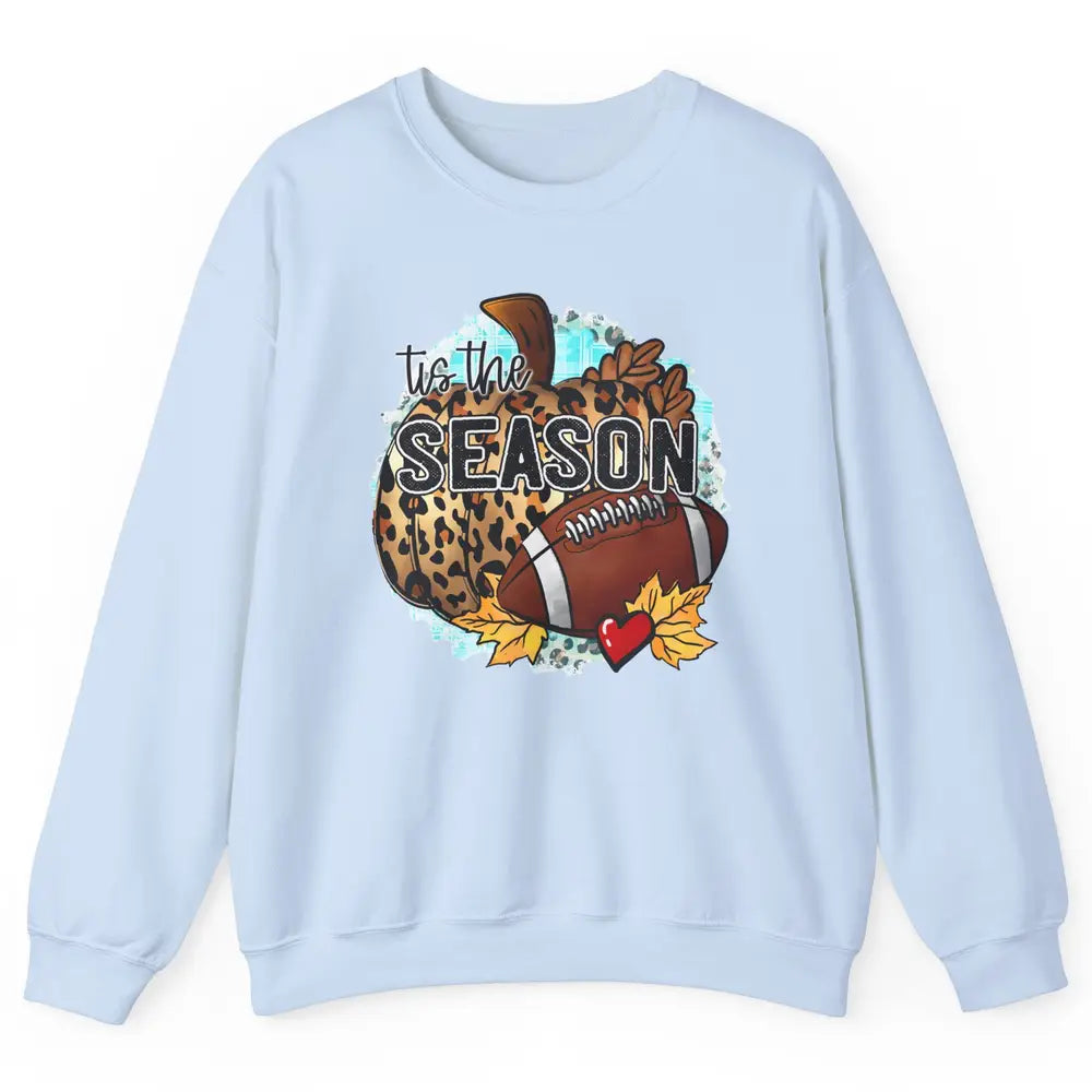 Leopard Football Pumpkin Tis The Season Fall Leaves Autumn Unisex Crewneck Sweatshirt