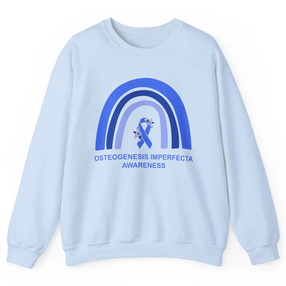 Osteogenesis Imperfecta Awareness OI Floral Blue Rainbow Unisex Crewneck Sweatshirt