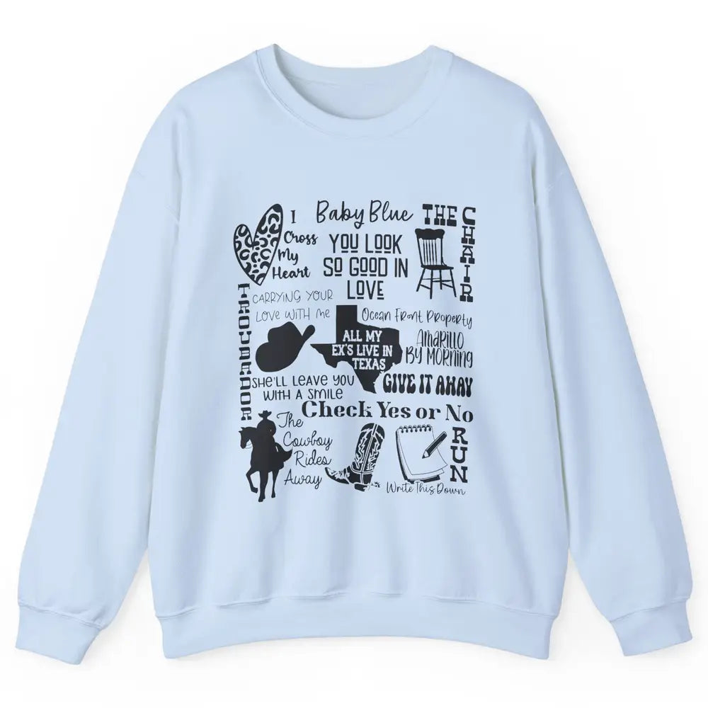 Retro Cowboy Boots Hat Texas Map Western Country Music Unisex Crewneck Sweatshirt