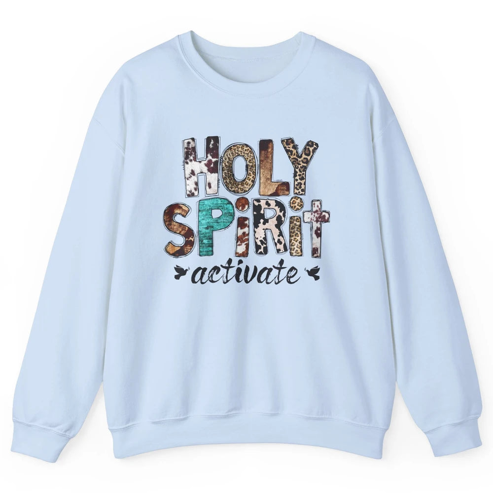 Retro Leopard Holy Spirit Activate Cowboy Rodeo Western Girl Unisex Crewneck Sweatshirt