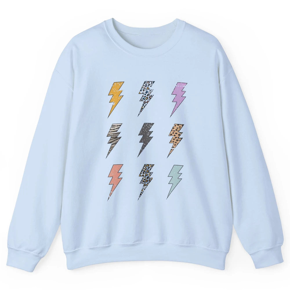 Preppy Lightning Bolt Colorful Leopard Cheetah Western Retro Unisex Crewneck Sweatshirt