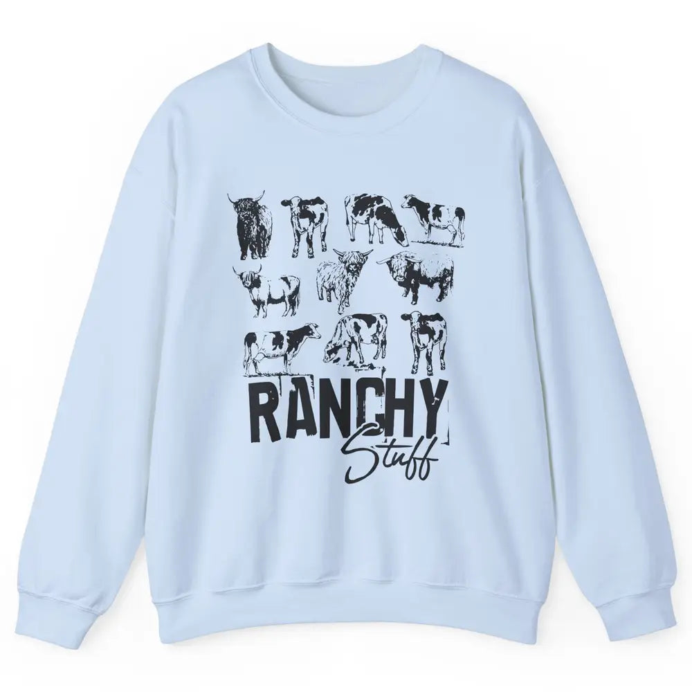 Retro Highland Cow Heifer Ranchy Stuff Western Country Gift Unisex Crewneck Sweatshirt
