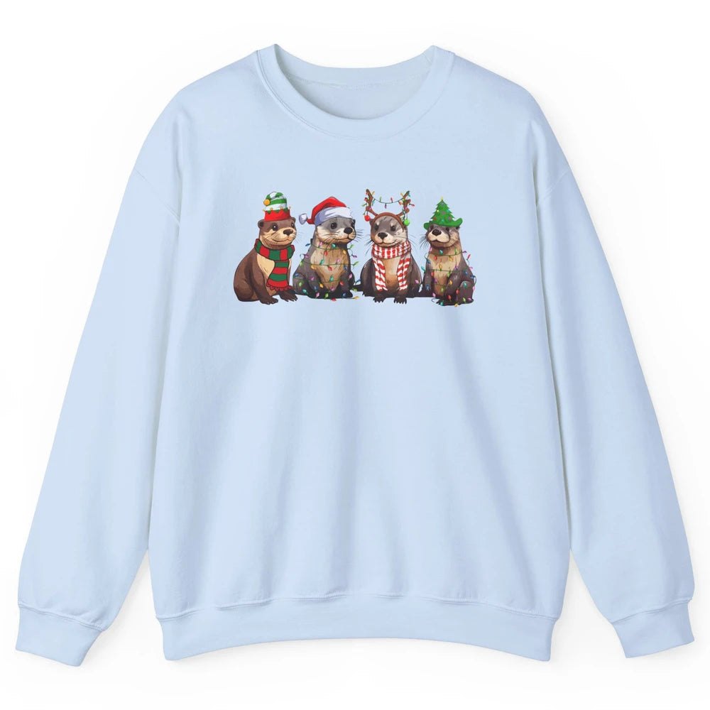 Otters Christmas Lights Sea Animal Christmas Otter Lovers Unisex Crewneck Sweatshirt
