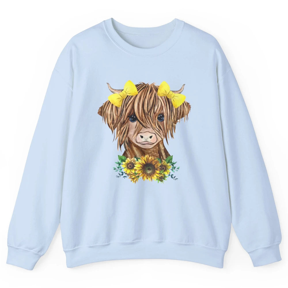 Baby Highland Cow Sunflower Western Country Heifer Cattles Unisex Crewneck Sweatshirt