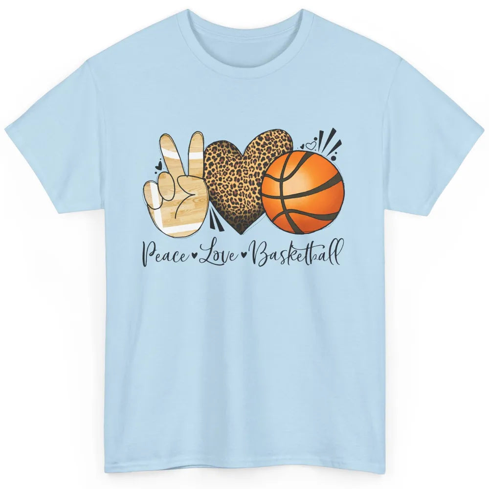 Peace Love Basketball Leopard Heart Basketball Lovers Gift Classic Unisex T-Shirt