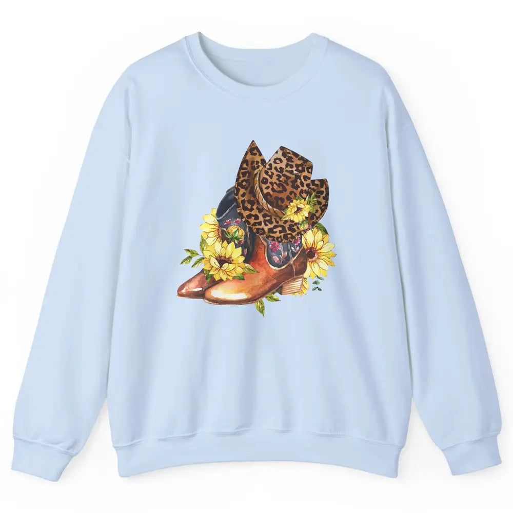 Retro Leopard Cowboy Boots Let's Go Girls Western Cowgirls Unisex Crewneck Sweatshirt