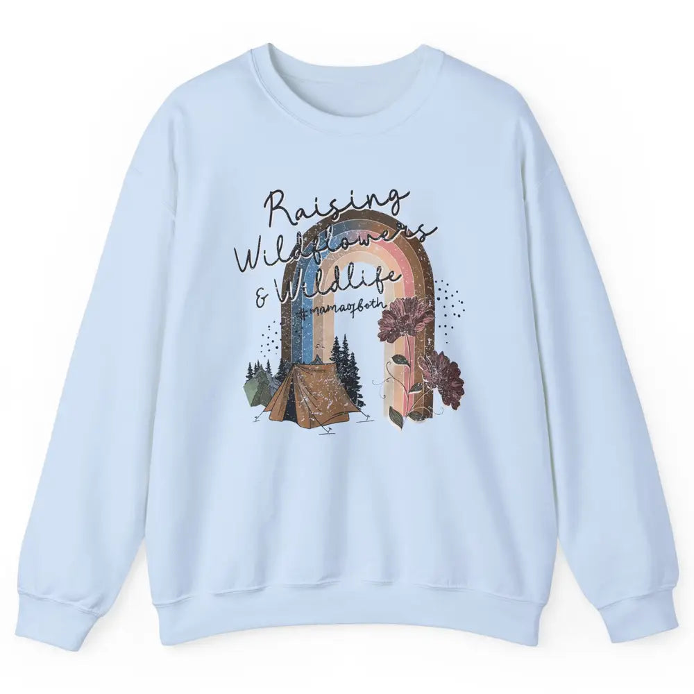 Raising Wildflowers & Wildlife Mama Of Both Retro Boho Mama Unisex Crewneck Sweatshirt