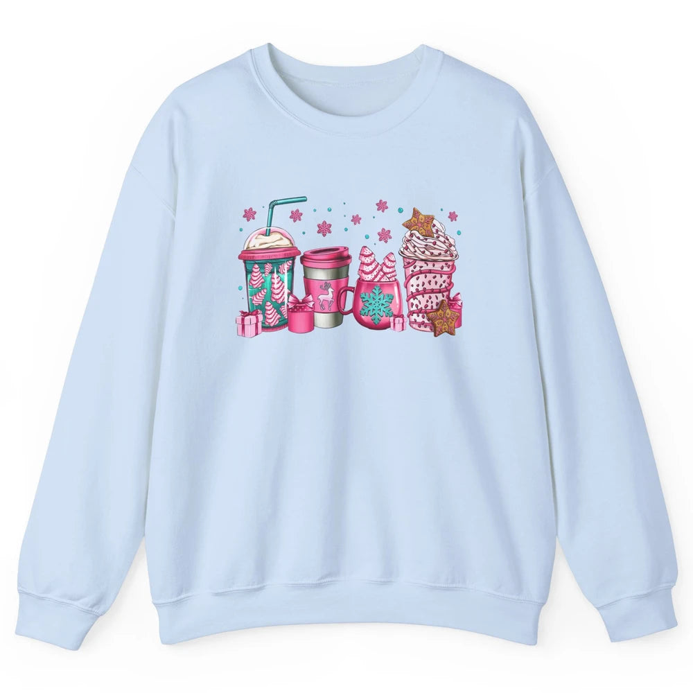 Pink Christmas Coffee Christmas Tree Cake Christmas Lovers Unisex Crewneck Sweatshirt