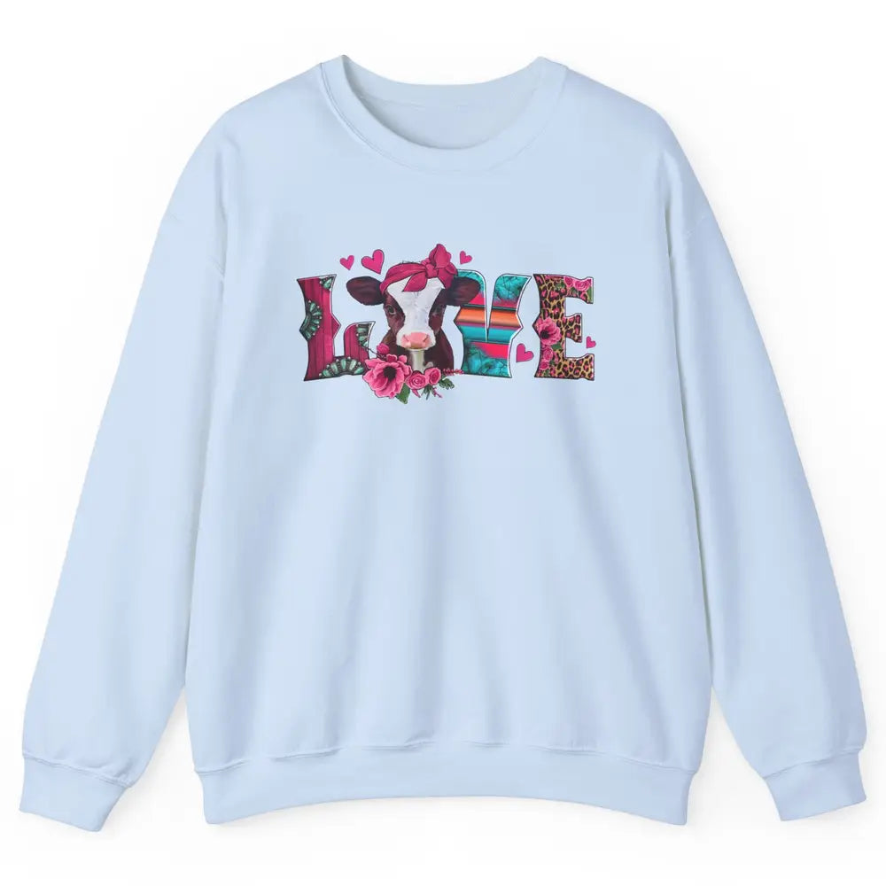 Pink Leopard Love Baby Calf Western Valentines Farm Animals Unisex Crewneck Sweatshirt