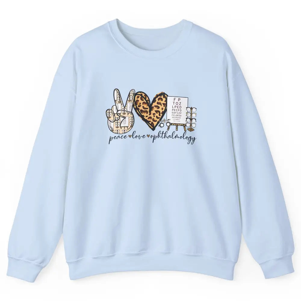 Peace Love Ophthalmology Leopard Heart Optician Optometrist Unisex Crewneck Sweatshirt