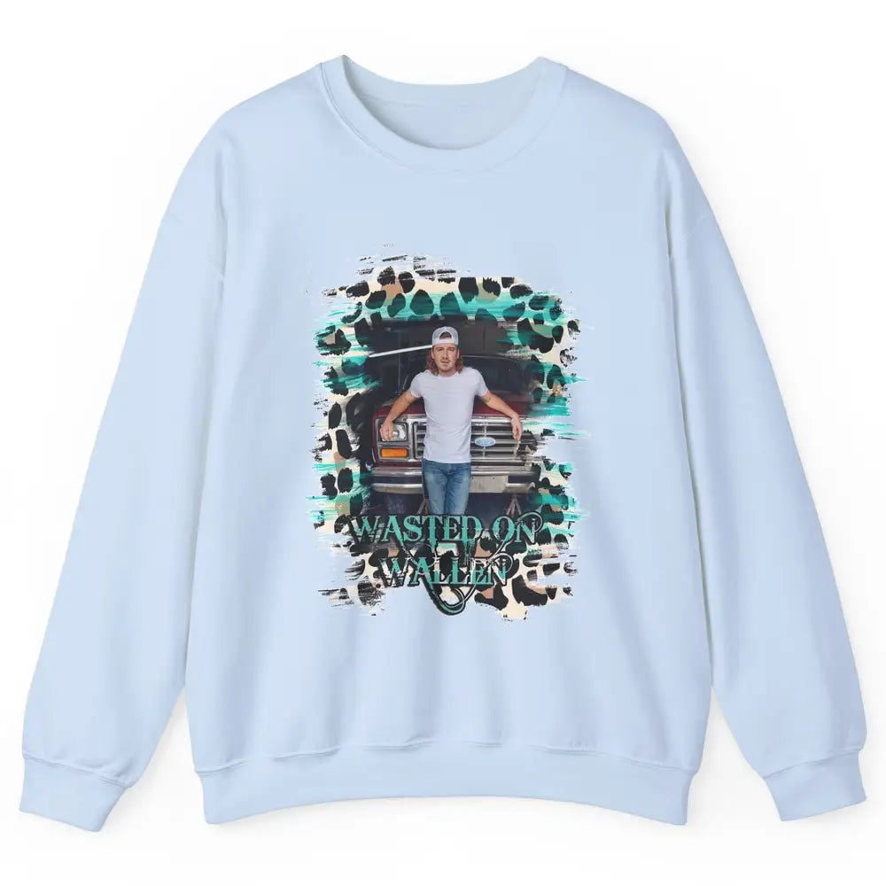 Retro Leopard Wasted On Wallen Turquoise Western Country Unisex Crewneck Sweatshirt