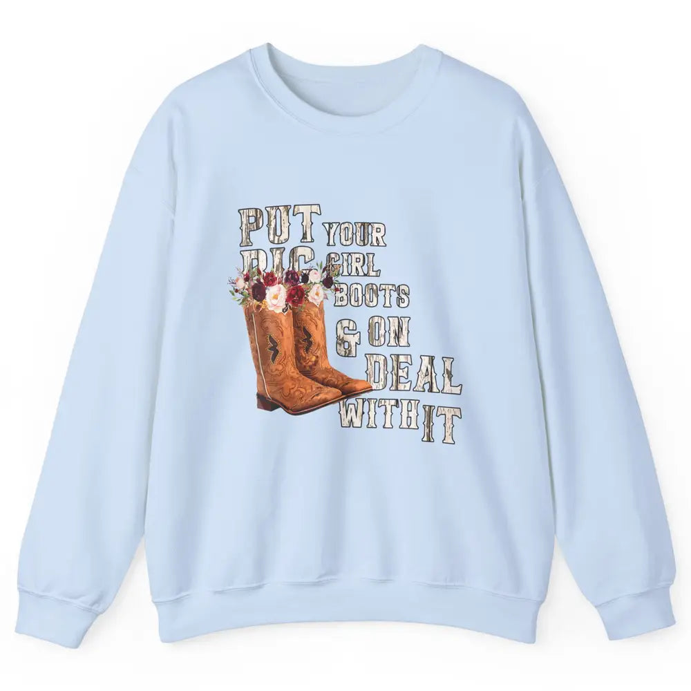 Retro Floral Cowgirl Rodeo Cowboy Boots Western Country Rose Unisex Crewneck Sweatshirt