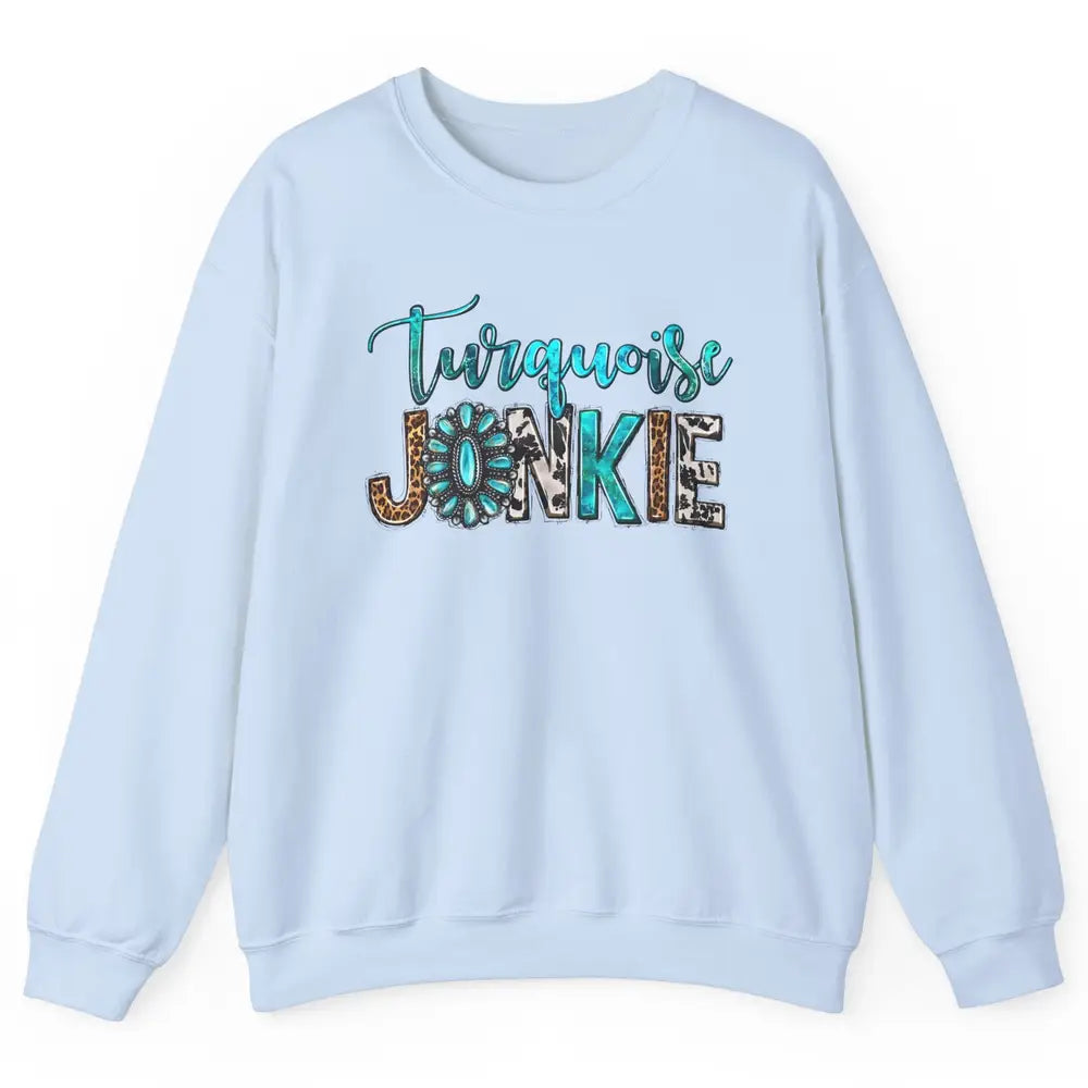 Retro Leopard Turquoise Junkie Gemstone Western Country Unisex Crewneck Sweatshirt