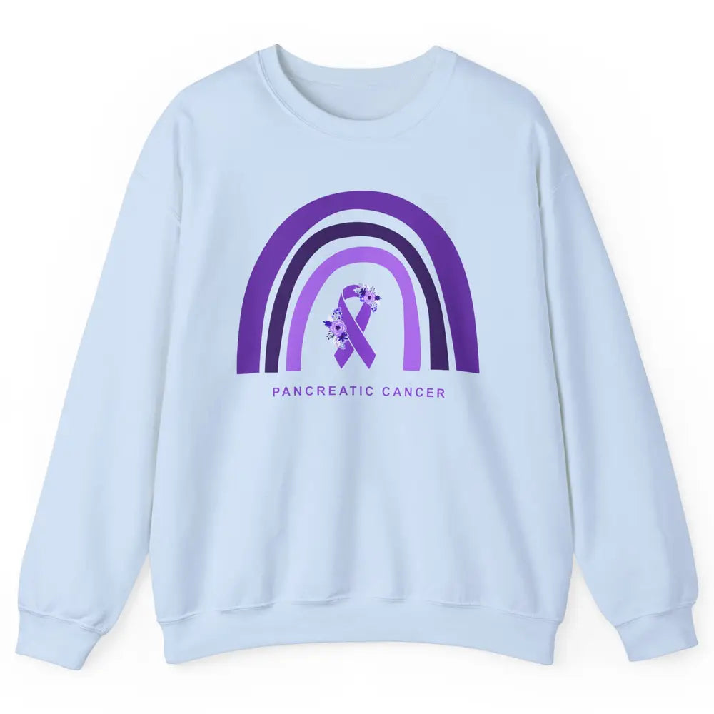 Pancreatic Cancer Awareness Floral Purple Ribbon Rainbow Unisex Crewneck Sweatshirt