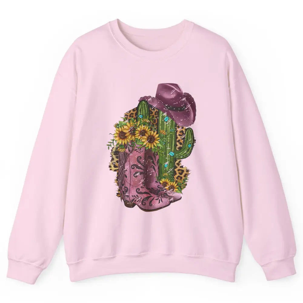 Retro Cowboy Boots & Hat Sunflower Let's Go Girls Cowgirls Unisex Crewneck Sweatshirt