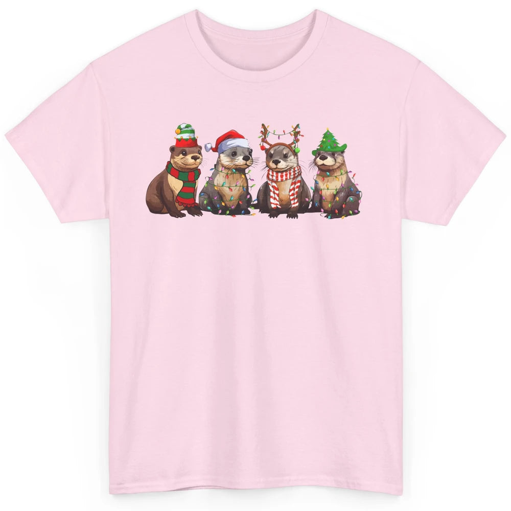 Otters Christmas Lights Sea Animal Christmas Otter Lovers Classic Unisex T-Shirt