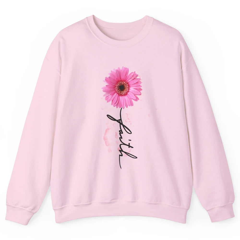 Pink Daisy Faith Cross Christian Religious God Lovers Gift Unisex Crewneck Sweatshirt