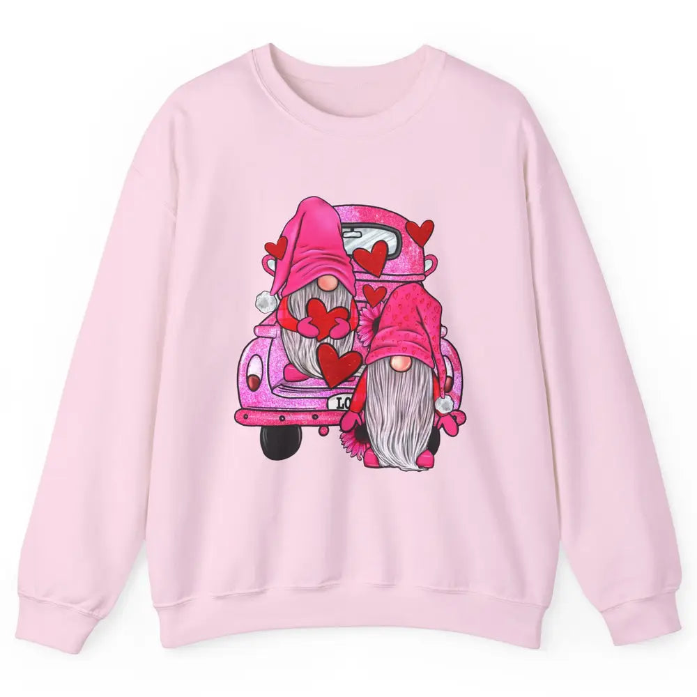 Pink Gnomes Truck Valentines Loads Of Love Western Valentine Unisex Crewneck Sweatshirt