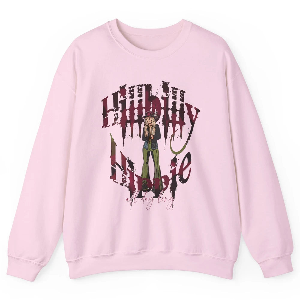 Retro Cowgirl Hillbilly Hippie All Day Long Western Country Unisex Crewneck Sweatshirt