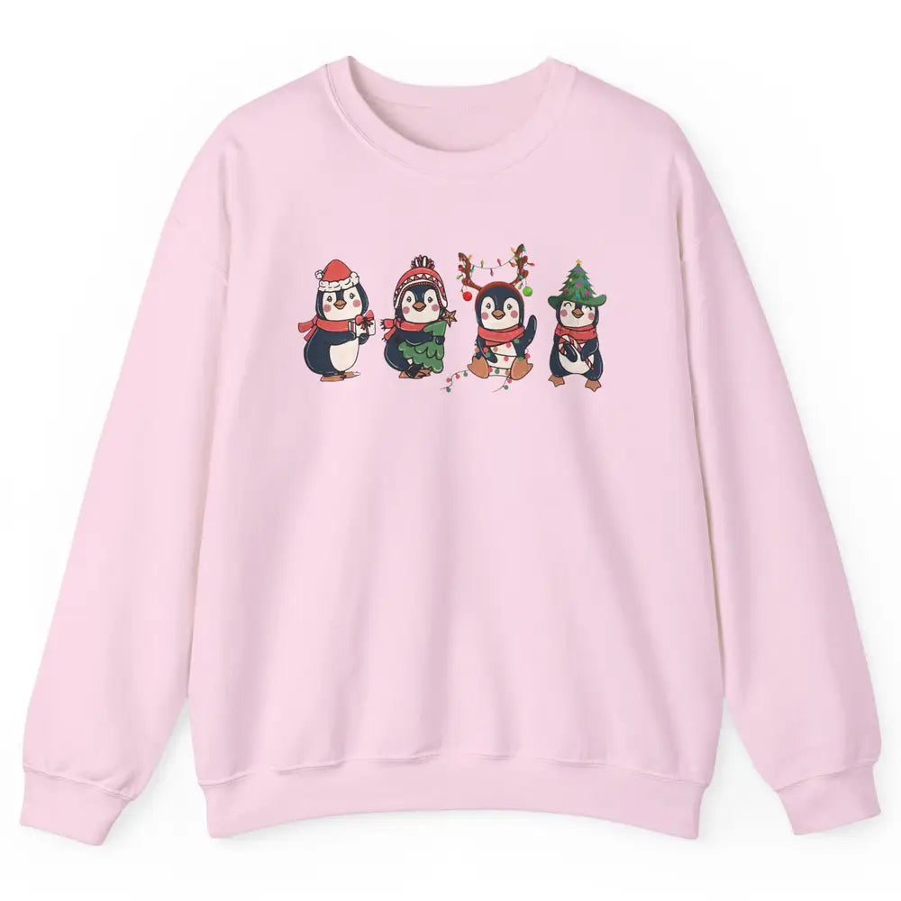 Penguin Merry Christmas Cute Penguin Xmas Lights Winter Unisex Crewneck Sweatshirt