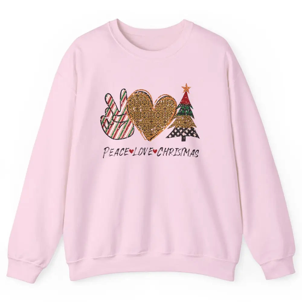 Peace Love Christmas Leopard Merry Christmas Vintage Retro Unisex Crewneck Sweatshirt