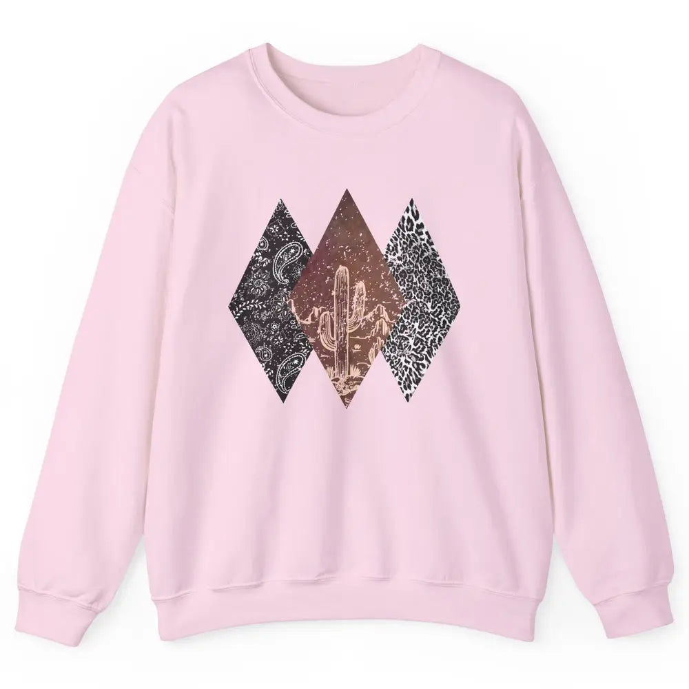 Retro Leopard Desert Cactus Sunset Western Country Cowgirl Unisex Crewneck Sweatshirt