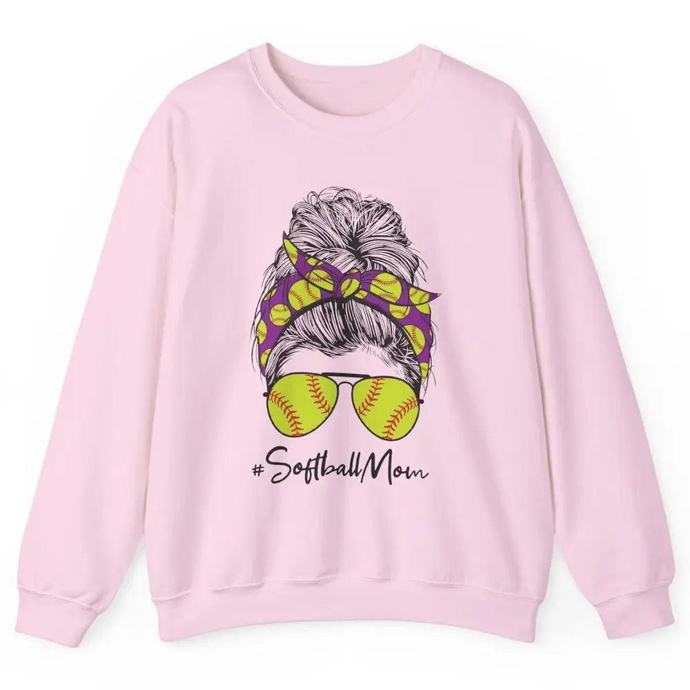 Mom Life Softball Mom Bun Softball Headband Sunglasses Unisex Crewneck Sweatshirt