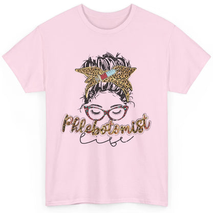 Retro Leopard Phlebotomist Life Messy Bun Mom Phlebotomy Classic Unisex T-Shirt
