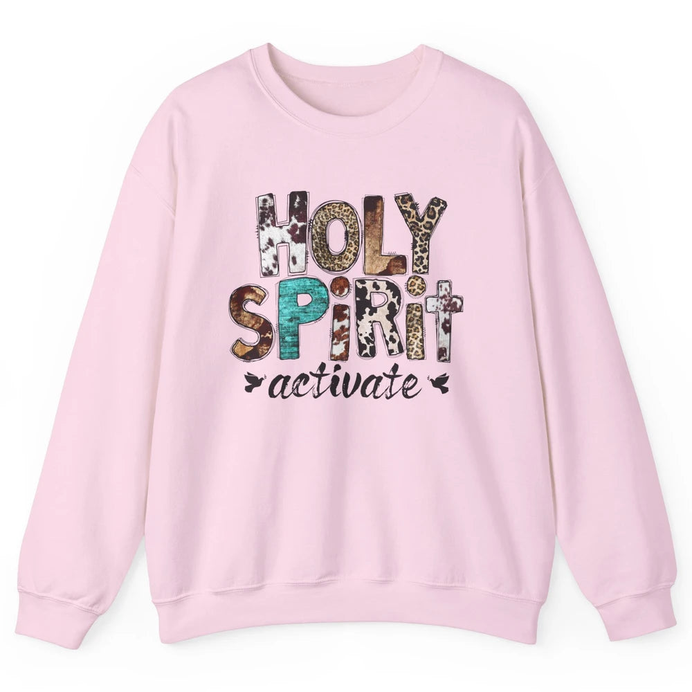 Retro Leopard Holy Spirit Activate Cowboy Rodeo Western Girl Unisex Crewneck Sweatshirt