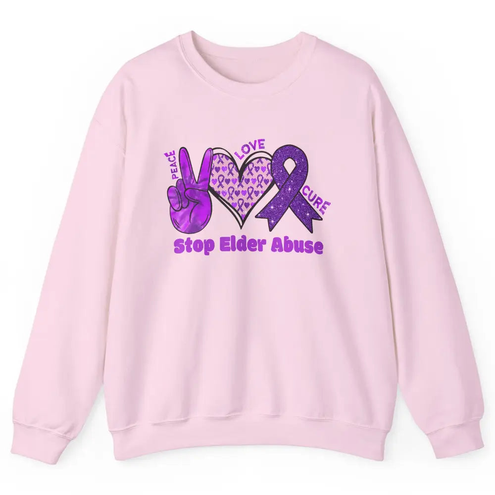 Peace Love Hope Heart Purple Ribbon Elder Abuse Awareness Unisex Crewneck Sweatshirt