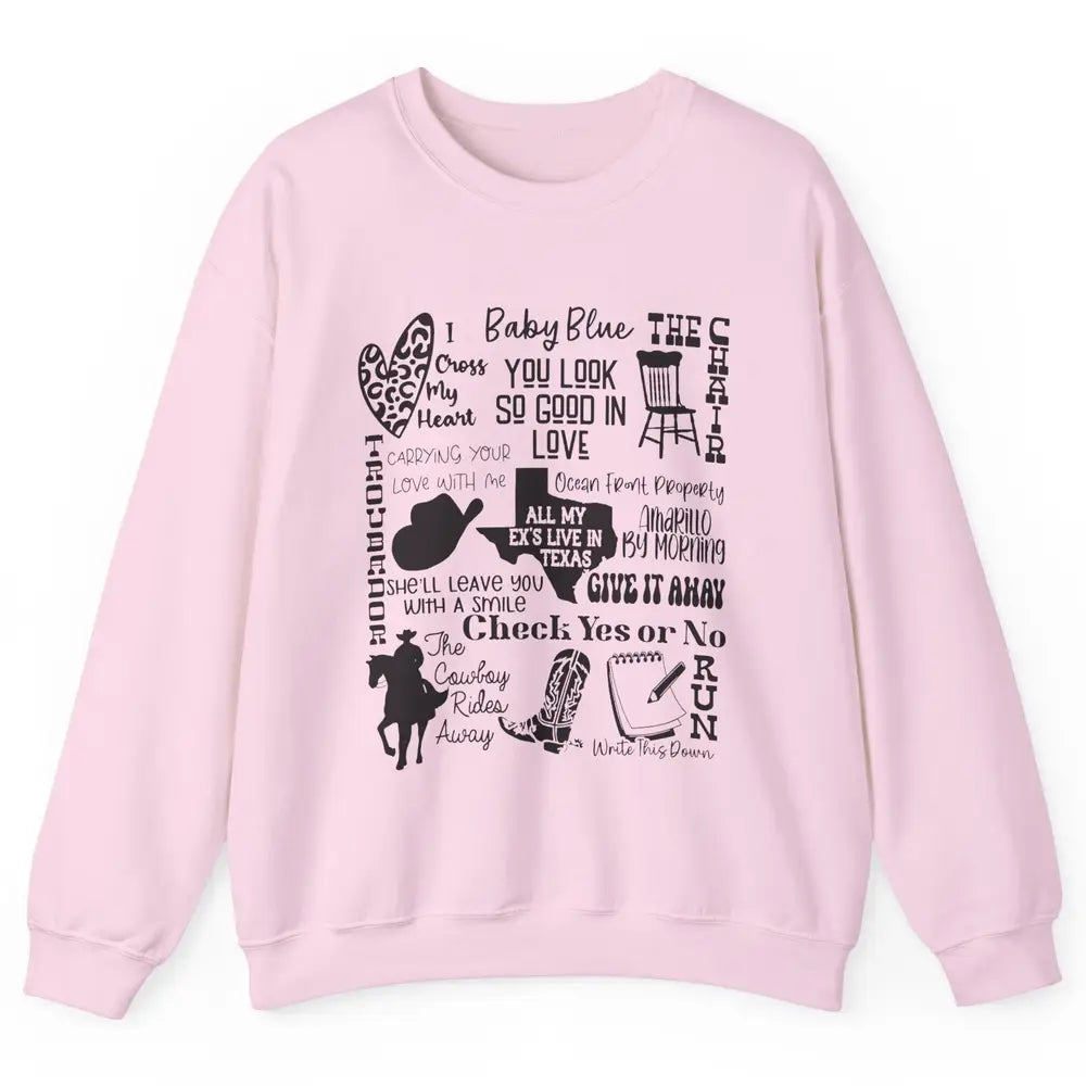 Retro Cowboy Boots Hat Texas Map Western Country Music Unisex Crewneck Sweatshirt