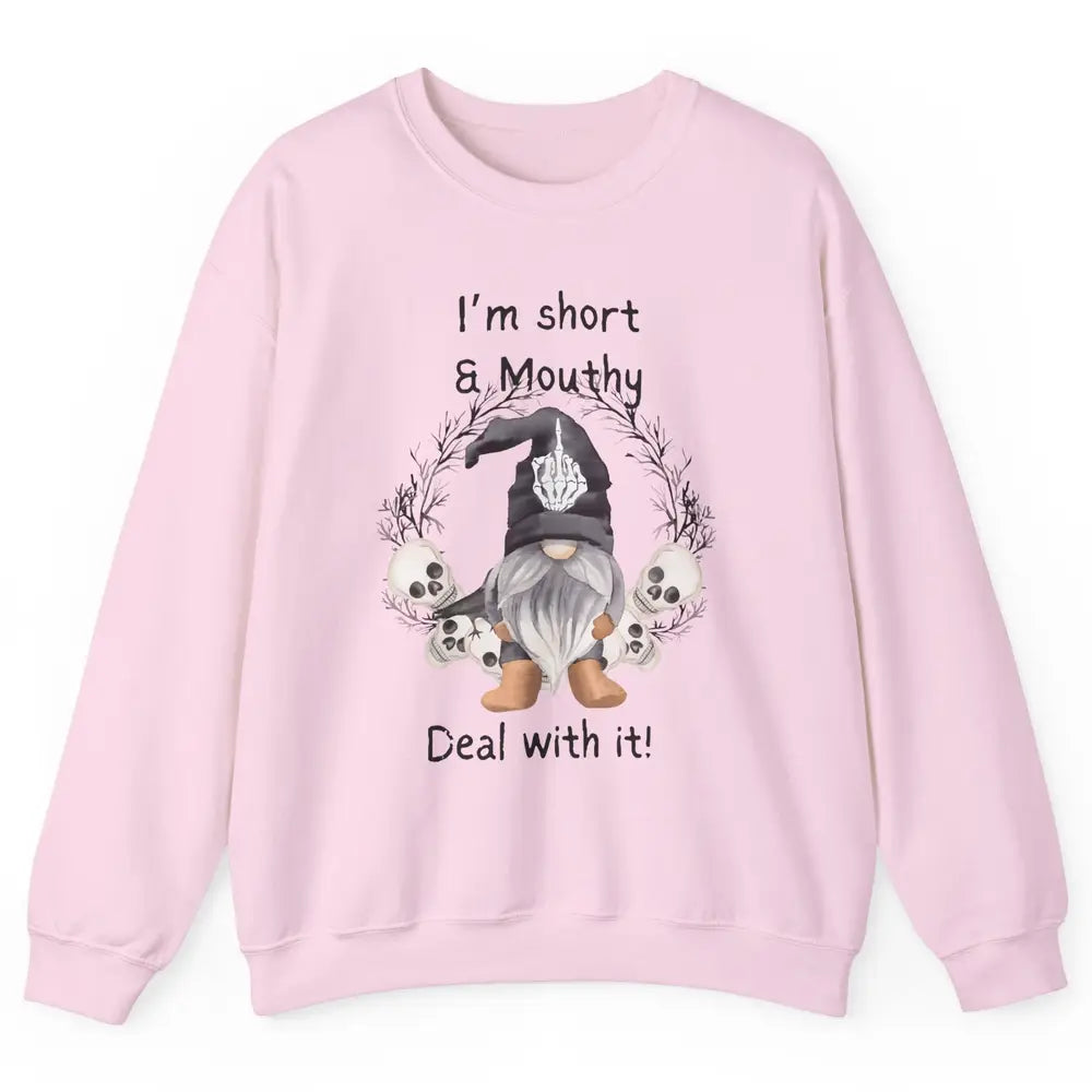 Retro Black Gnome Halloween I'm Short And Mouthy Gnome Skull Unisex Crewneck Sweatshirt