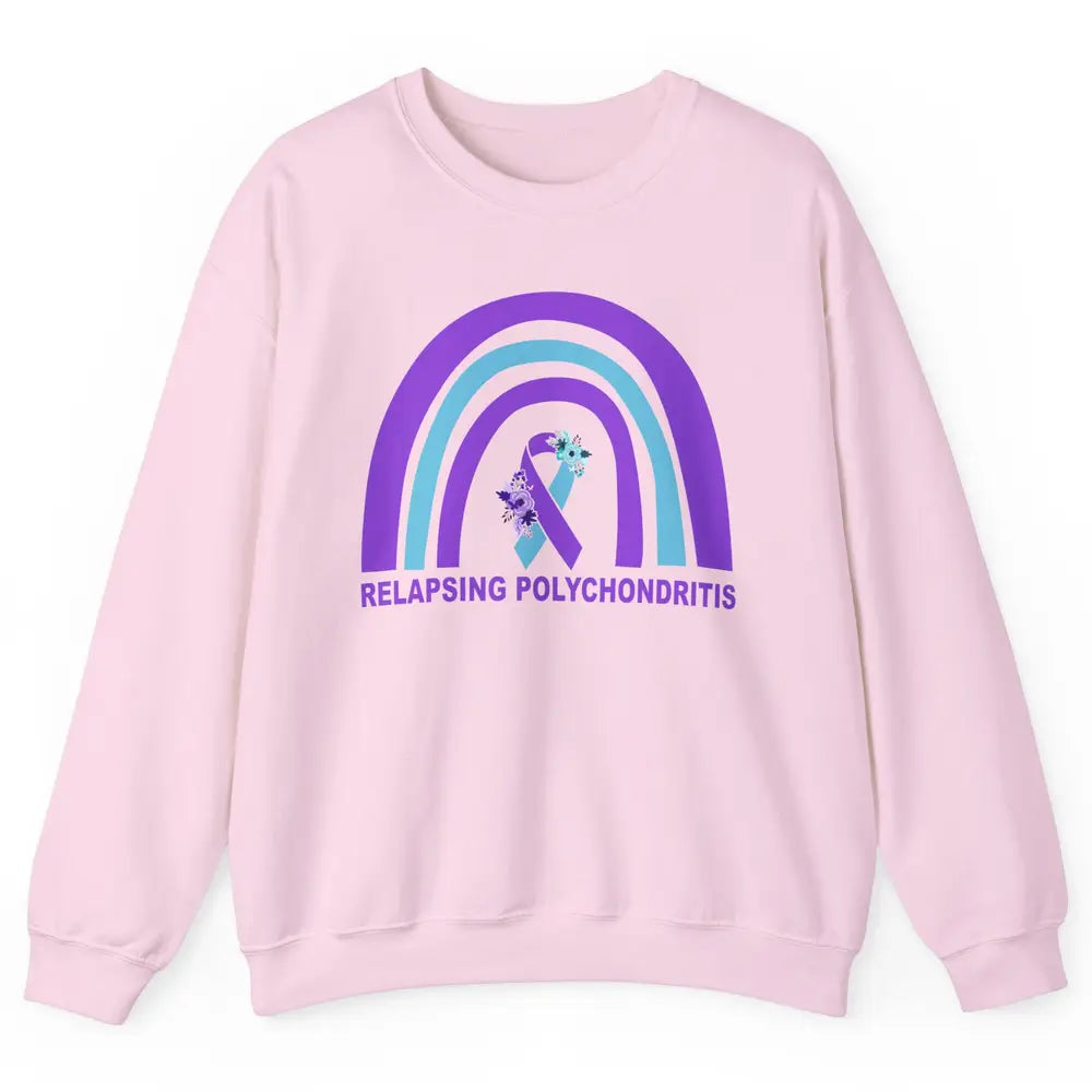 Relapsing Polychondritis Awareness Floral Blue Purple Ribbon Unisex Crewneck Sweatshirt