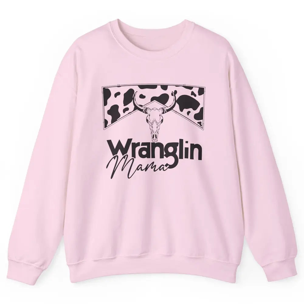 Retro Cowhide Bull Skull Wrangling Mama Western Country Girl Unisex Crewneck Sweatshirt