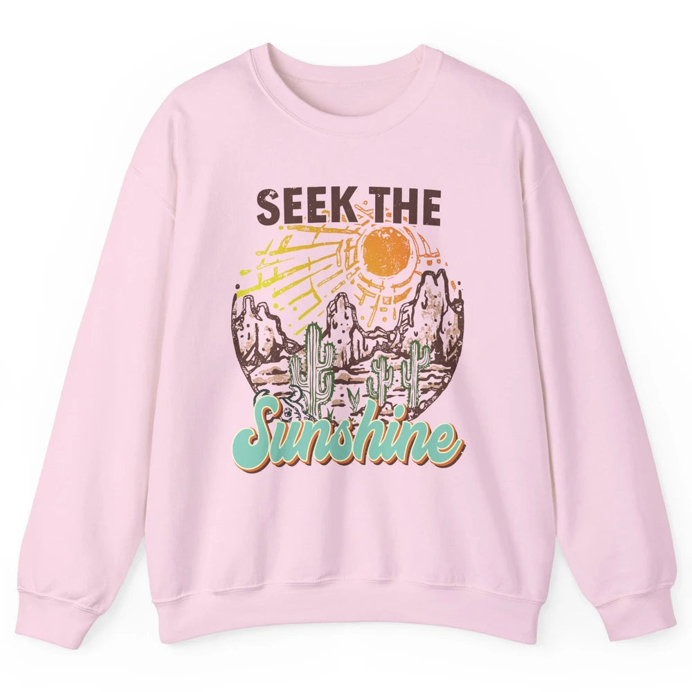 Retro Desert Cactus Seek The Sunshine Western Country Girls Unisex Crewneck Sweatshirt