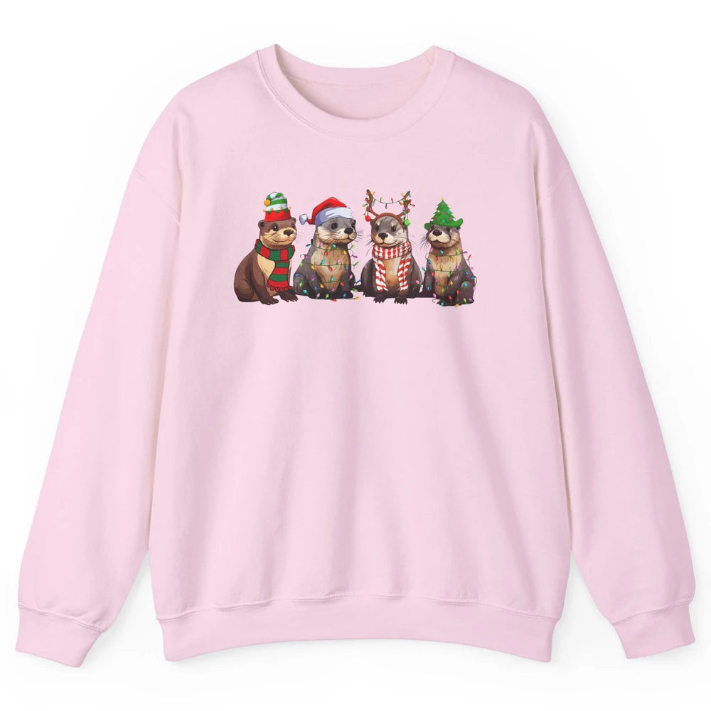 Otters Christmas Lights Sea Animal Christmas Otter Lovers Unisex Crewneck Sweatshirt