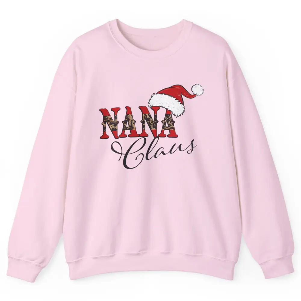 Nana Claus Western Nana Santa Hat Christmas Grandma Leopard Unisex Crewneck Sweatshirt