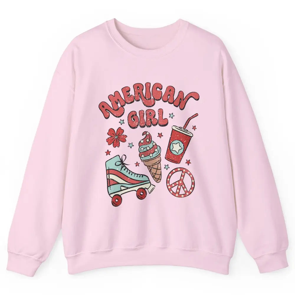 Retro American Girl Fourth Of July Party Ice Cream Patriotic Unisex Crewneck Sweatshirt