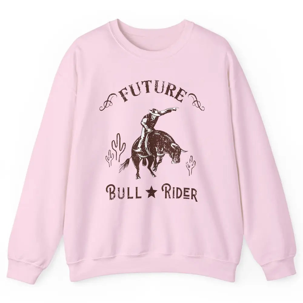 Retro Future Bull Rider Cowboy Western Country Cactus Riding Unisex Crewneck Sweatshirt