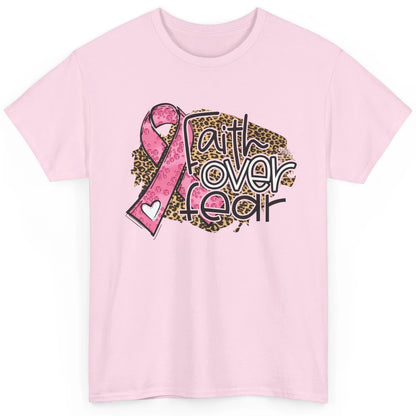 Pink Ribbon Breast Cancer Awareness Faith Over Fear Leopard Classic Unisex T-Shirt