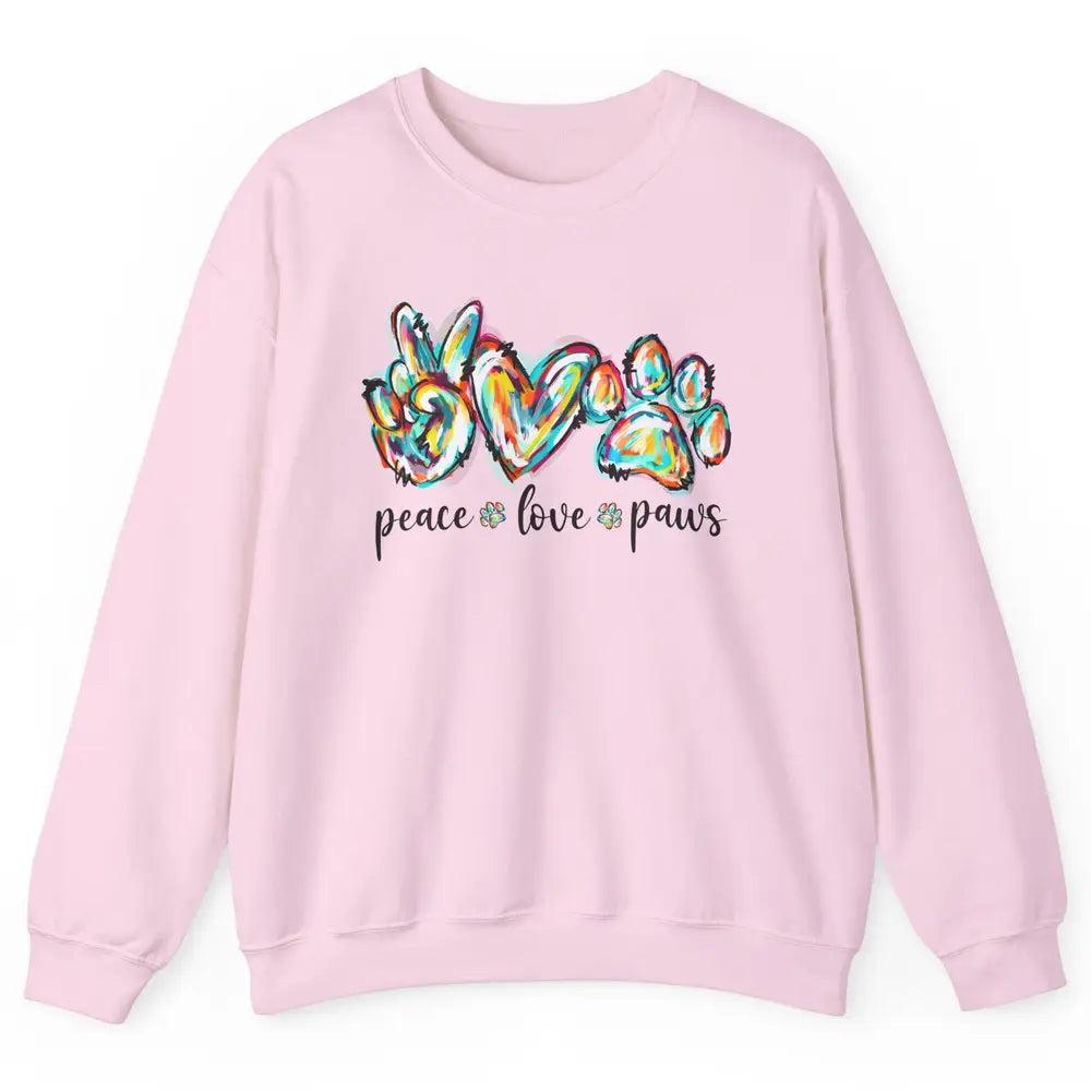 Peace Love Paws Cute Dog Cat Pet Mom Boho Rainbow Fur Lovers Unisex Crewneck Sweatshirt